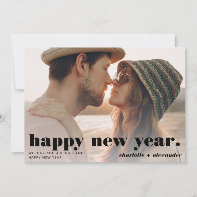 Bold modern simple script happy new year photo holiday card (Front)