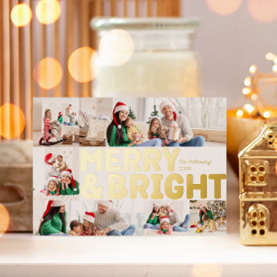 Bold Modern Six-Photo Merry and Bright Gold