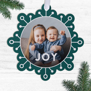 Bold Modern Snowflake Joy Photo Christmas Tree Decoration Card