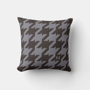 Bold modern steel grey houndstooth monogram cushion