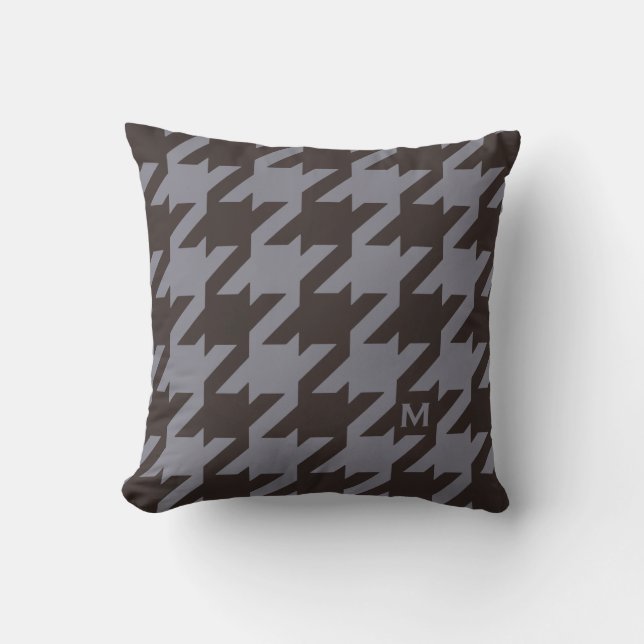 Bold modern steel grey houndstooth monogram cushion (Front)