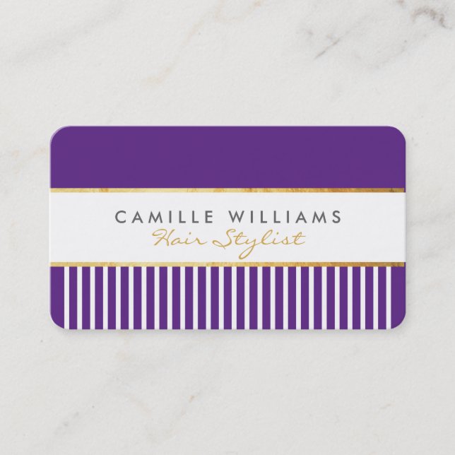 BOLD modern stylish comb design gold rich purple Business Card (Front)