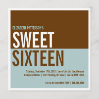 Bold Modern Teal & Brown Sweet Sixteen Invitation