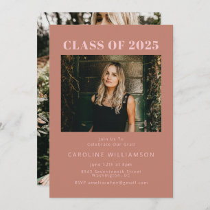 Bold Modern Terracotta Two Photo Graduation Party Invitation