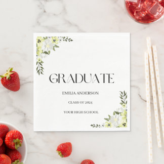 Bold Modern Type Black Graduation  Elegant Floral Napkin