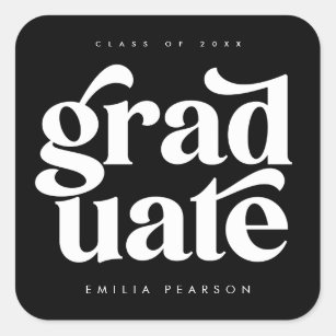 Bold Modern Type Black Graduation Square Sticker