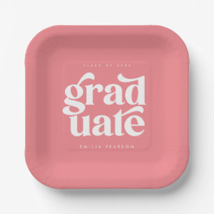 Bold Modern Type Blush Pink Graduation Party Paper Plate