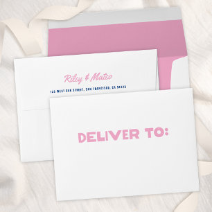 Bold Modern Type Funky Colourful Blue Pink Wedding Envelope