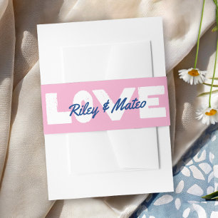Bold Modern Type Funky Colourful Blue Pink Wedding Invitation Belly Band