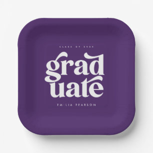 Bold Modern Type Purple Graduation Party Paper Plate