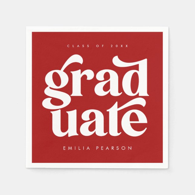 Bold Modern Type Red Graduation Party Napkins (Front)