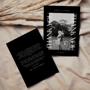 Bold Modern Typography Black Wedding Photo Thank You Card