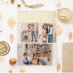 Bold Modern Vertical Three Photo Merry Gold Foil Holiday Postcard<br><div class="desc">Send warm wishes this holiday season with this unique and cute, bold modern vertical three photo merry gold foil holiday postcard. Its simple and minimalist design features boho-inspired elements in gold foil. Celebrating the festive spirit of December, this design brings a cheerful and fun touch to any occasion. The gold...</div>