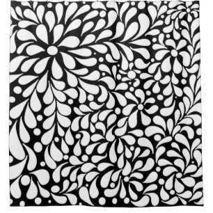 Bold modern white flowers on black background shower curtain