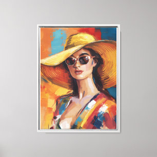 Bold Modern Woman in Golden Hat Abstract Portrait Canvas Print