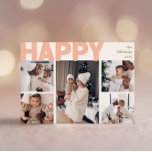 Bold Modern Year In Review Eight Photo Happy Holiday Card<br><div class="desc">Send warm wishes this holiday season with this unique and cute, bold modern year in review eight photo happy holiday card. Its simple and minimalist design features boho-inspired elements in light pink, pastel coral, sage green, blush, and peach hues. Celebrating the festive spirit of December, this design brings a cheerful...</div>
