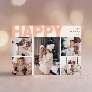 Bold Modern Year In Review Eight Photo Happy Holiday Card