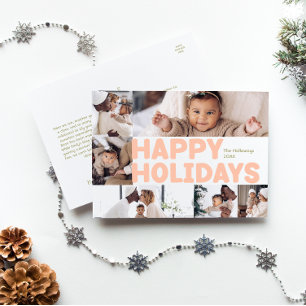 Bold Modern Year In Review Six-Photo Happy Holiday Postcard
