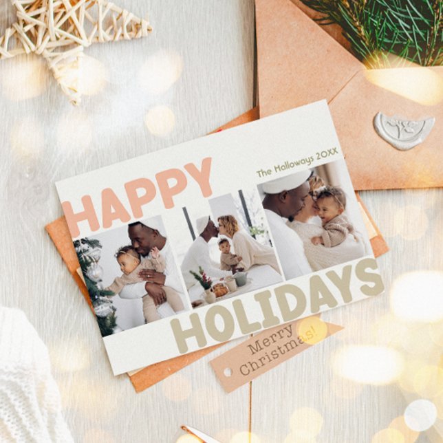 Bold Modern Year In Review Three Photo Happy Holiday Card (Creator Uploaded)