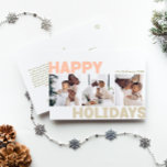 Bold Modern Year in Review Three Photo Happy Holiday Postcard<br><div class="desc">Send warm wishes this holiday season with this unique and cute, bold modern year in review three photo happy holiday postcard. Its simple and minimalist design features boho-inspired elements in light pink, pastel coral, sage green, blush, and peach hues. Celebrating the festive spirit of December, this design brings a cheerful...</div>
