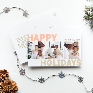 Bold Modern Year in Review Three Photo Happy Holiday Postcard