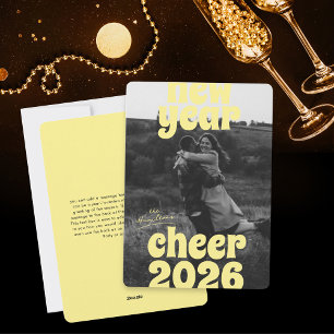 Bold Modern Yellow New Year Cheer 2026 Photo Holiday Card