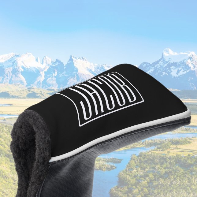 Bold & Modern Your Name or Word | White On Black Golf Head Cover (Creator Uploaded)