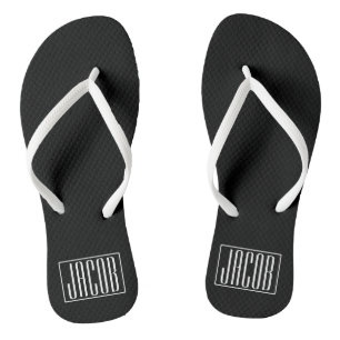 Bold & Modern Your Name or Word White On Black Jandals