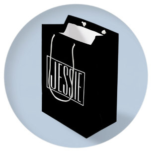 Bold & Modern Your Name or Word White On Black Medium Gift Bag
