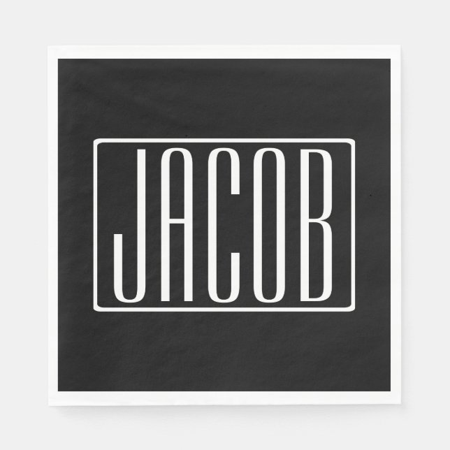 Bold & Modern Your Name or Word | White On Black Napkin (Front)