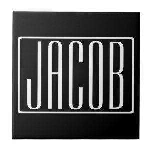 Bold & Modern Your Name or Word White On Black Tile