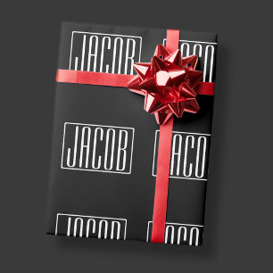 Bold & Modern Your Name or Word   White On Black Wrapping Paper