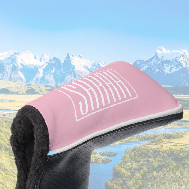Bold & Modern Your Name or Word | White On Pink Golf Head Cover (Creator Uploaded)