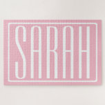 Bold & Modern Your Name or Word | White On Pink Jigsaw Puzzle<br><div class="desc">Bold & modern.</div>