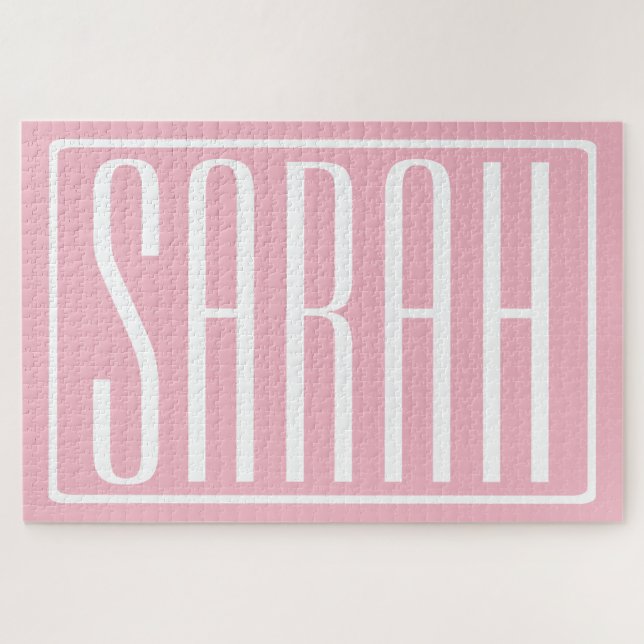 Bold & Modern Your Name or Word | White On Pink Jigsaw Puzzle (Horizontal)
