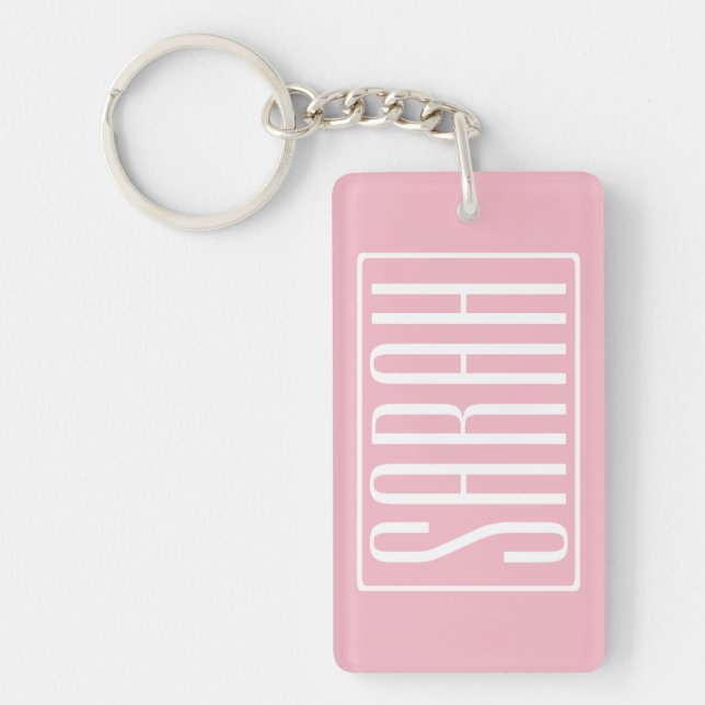 Bold & Modern Your Name or Word | White On Pink Key Ring (Front)