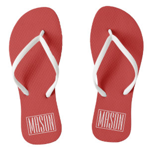 Bold & Modern Your Name or Word   White On Red Jandals