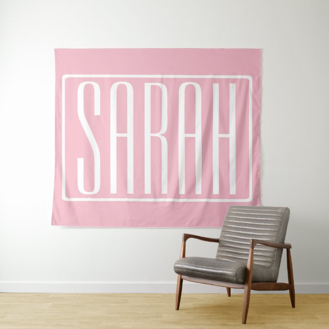 Bold & Modern Your Name or Word | White/Pale Pink Tapestry (In Situ (Horizontal))