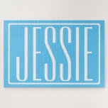 Bold & Modern Your Name or Word | White & Sky Blue Jigsaw Puzzle<br><div class="desc">Bold & modern.</div>