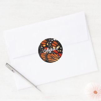 bold monarch butterfly wing pattern personalize classic round sticker