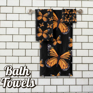 Bold Monarch Majesty: Black Background Butterfly  Bath Towel Set