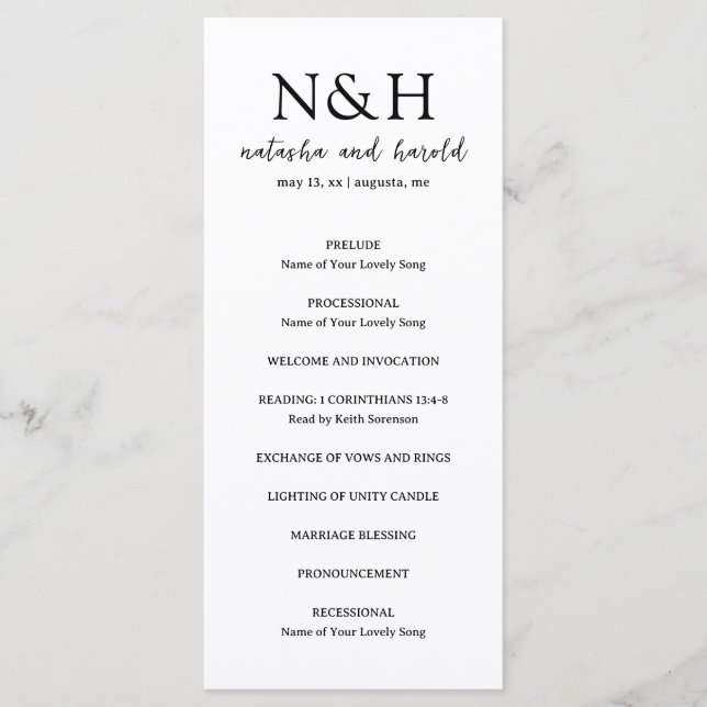 Bold Monogram Black and White Modern Wedding Programme (Front)