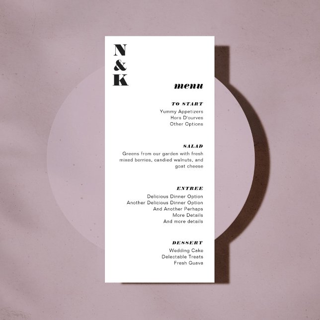 Bold Monogram Black and White Wedding Customisable Menu (Creator Uploaded)