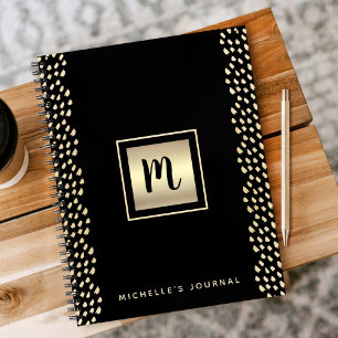 Bold monogram black gold foil modern script luxury notebook