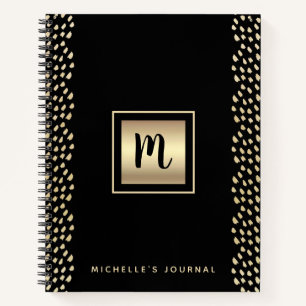Bold monogram black gold foil modern script luxury notebook