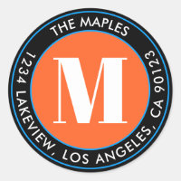 Bold Monogram Black Orange Blue Return Address