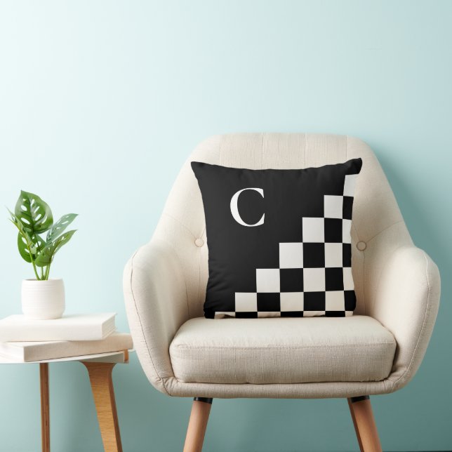 Bold Monogram Black White Geometric Pattern Cushion (Chair)