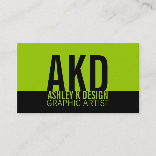 Bold Monogram Business Cards Black Green (Front)
