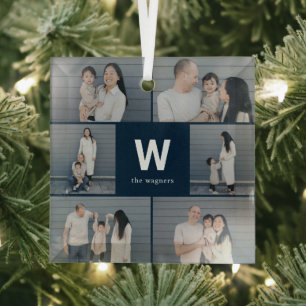 Bold Monogram Editable Colour Custom Photo Ornamen Glass Tree Decoration