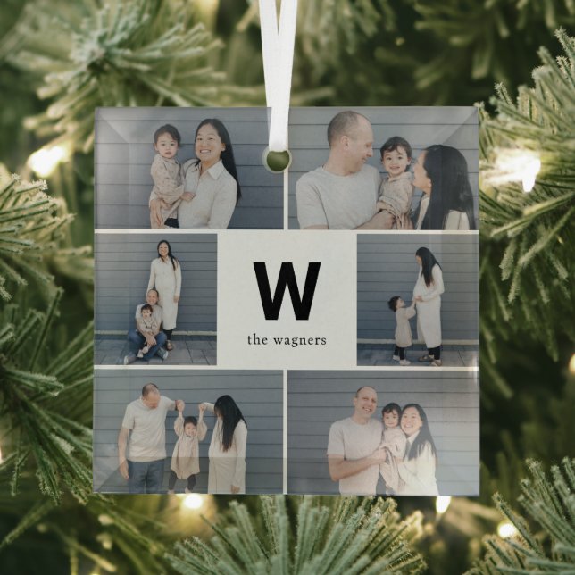Bold Monogram Editable Colour Custom Photo Ornamen Glass Tree Decoration (Insitu)